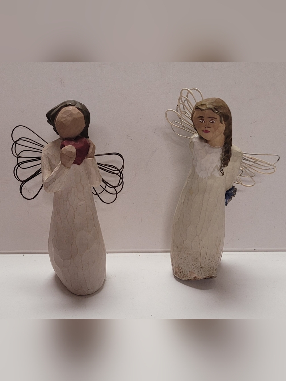 Willow Tree Cream and Brown Angel Pair with Wire Wings